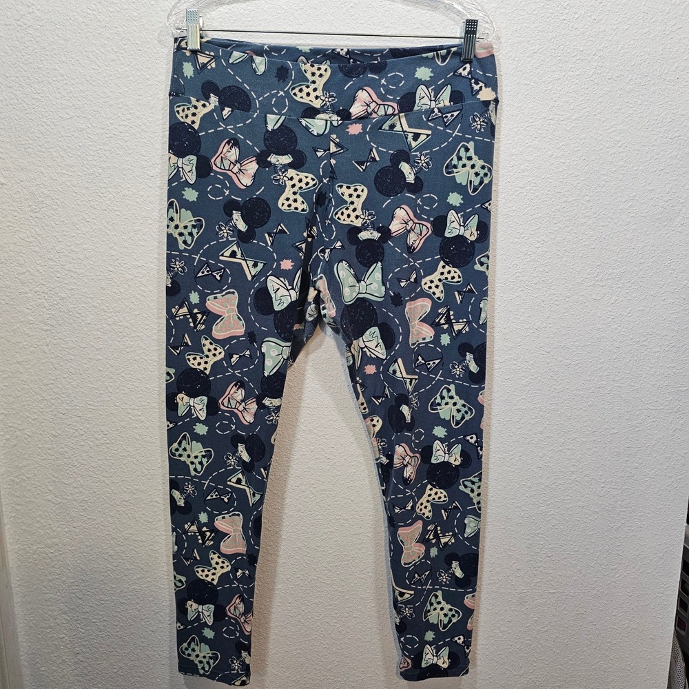 LuLaRoe Disney Minnie Mouse Bows Leggings Tall & Curvy Blue Pastel TC